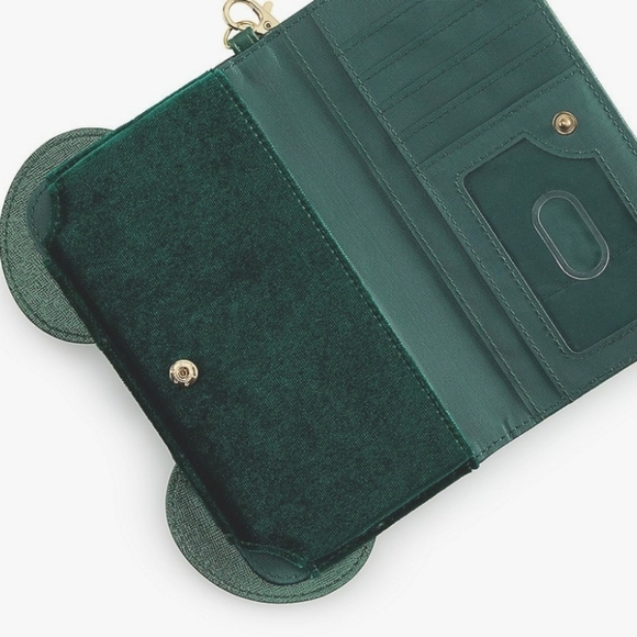 Disney Bioworld Minnie Mouse Green Shimmer Tech Wallet Wristlet Ears Bow Nwt - Picture 5 of 5